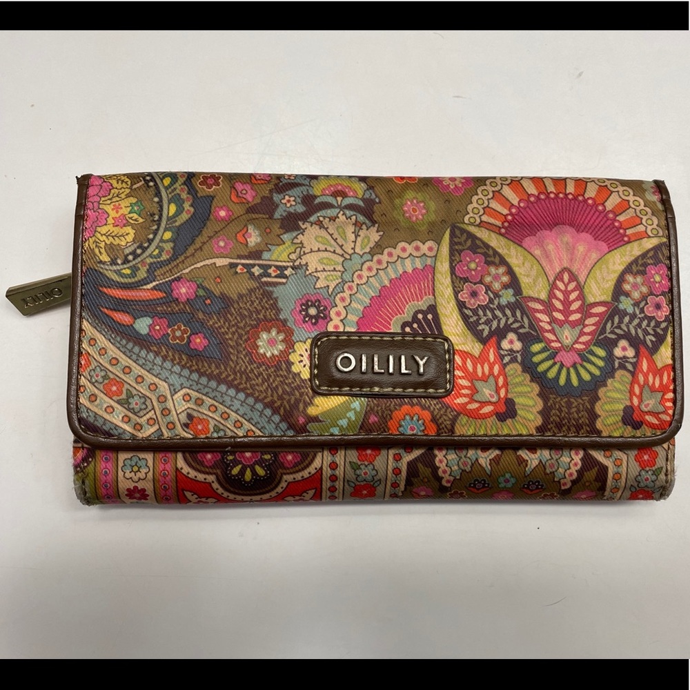 Oilily Brown Floral Print Tri Fold Wallet